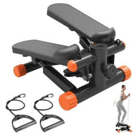 Mini Stepper with Resistance Bands, Portable Full Body Workout Stepper Machine Adjustable Foot Stepper for Fitness (coclo: orange)